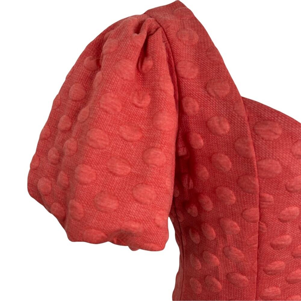 NWT Betsey Johnson Dot Jacquard Puff Sleeve Mini Dress Poppy Large XS - Picture 3 of 9